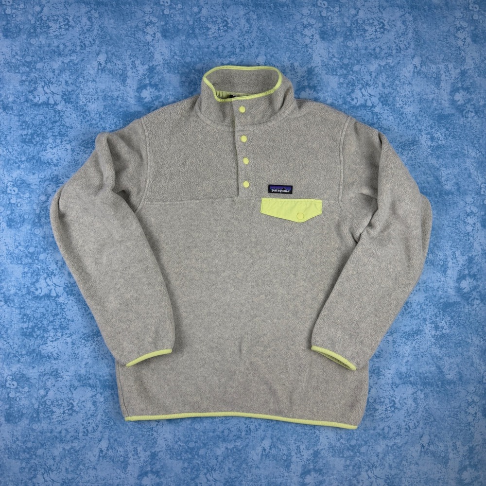 Patagonia Womens Lightweight Synchilla Snap-T Pullover Grey Lime Green 25455 M